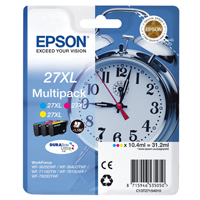 Epson Alarm Clock 27XL DURABrite Ultra Multipack Ink Cartridge (Cyan/Magenta/Yellow) Blister for WorkForce WF-3620DWF/WF-7610DWF/WF-3640DTWF/WF-7620DTWF/WF-7110DTW Printers (EP53505)