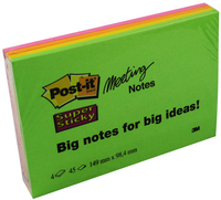 3M Post-it Super Sticky Meeting Note Neon Pk 4 149x98.4mm 6445-4SS