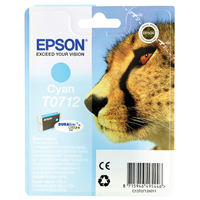 Epson T0712 cyan inkjet cartridge for use with Stylus D78/DX4000/DX4050/DX5050/DX6000/DX6050/DX7000F printers. (Cheetah) EP32973