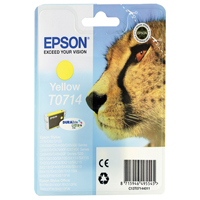 Epson T0714 yellow inkjet cartridge for use with Stylus D78/DX4000/DX4050/DX5050/DX6000/DX6050/DX7000F printers. (Cheetah) EP32975