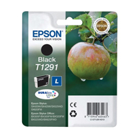 Epson T1291 Inkjet Cartridge High Yield 11.2ml Black. For use in Epson Stylus Office BX305F, BX305FW, BX320FW, BX525WD, BX625FWD, Stylus SX420W, SX425W, SX525WD and SX620FW. OEM: C13T12914010. (Apple)  EP46546