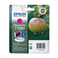Epson T1293 Inkjet Cartridge High Yield 11.2ml Magenta. For use in Epson Stylus Office BX305F, BX305FW, BX320FW, BX525WD, BX625FWD, Stylus SX420W, SX425W, SX525WD and SX620FW. (Apple) EP46552