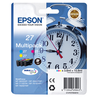 Epson Alarm Clock 27 DURABrite Ultra Multipack Ink Cartridge (Cyan/Magenta/Yellow) Blister for WorkForce WF-3620DWF/WF-7610DWF/WF-3640DTWF/WF-7620DTWF/WF-7110DTW Printers (EP53504)