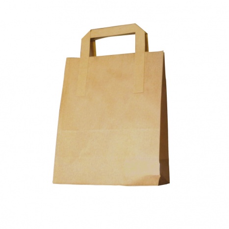 Sos Paper Bag Medium Take-Away Brown Block Bottom Flat Handle PK250