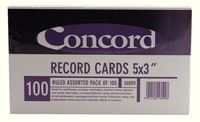 Concord Record Card 5x3 Inches Assorted Pk 100 16099/160