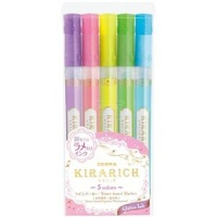 Zebra Kirarich Glitter Highlighter Pens (Assorted Colours) Pack of 5