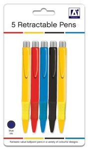 Bright Retractable Pens - Pack of 5 - Blue Ink