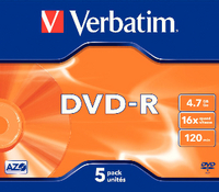 Verbatim DVD-R 4.7GB 16x Jewel Case Pk 5 43519