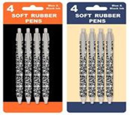 QR Pens - Pk of 4 Soft Rubber Pens (Black & Blue Ink)